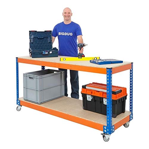 BiGDUGHeavy Duty Mobile Workbench Chipboard Shelves Factory (920h x 1525w x 760d mm)