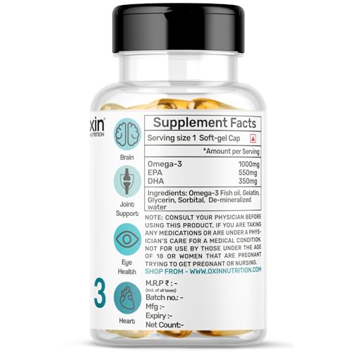 Image of Oxin Nutrition Omega 3 Triple Strength Fish Oil Omega 3 Capsule 1000mg Supplement For Men & For Women Natural 550mg EPA & 350mg DHA 100 caps