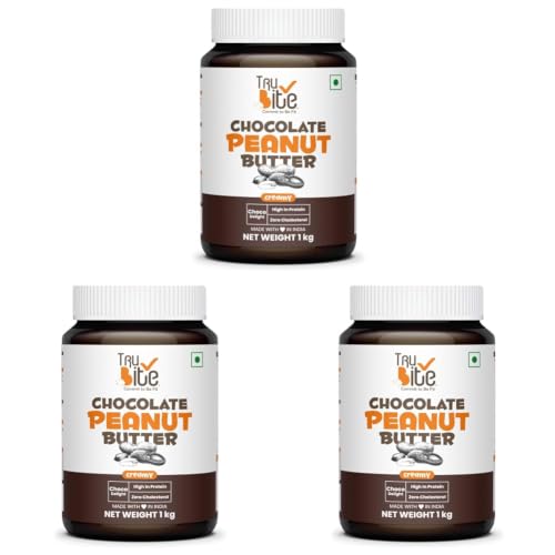 Image of Trubite Chocolate Peanut Butter (Creamy) (1kg) | High in Protein | Goodness of Dark Chocolate | No Cholesterol | Rich in Antioxidant (Pack of 3)
