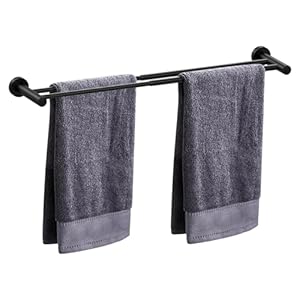 HONPHIER Verstelbaar handdoekenrek 43-72 cm wandgemonteerde handdoekhouder SUS304 roestvrijstalen handdoekhouder handdoekstangen voor keuken badkamer toilet hotel kantoor, zwart (dubbele staaf)