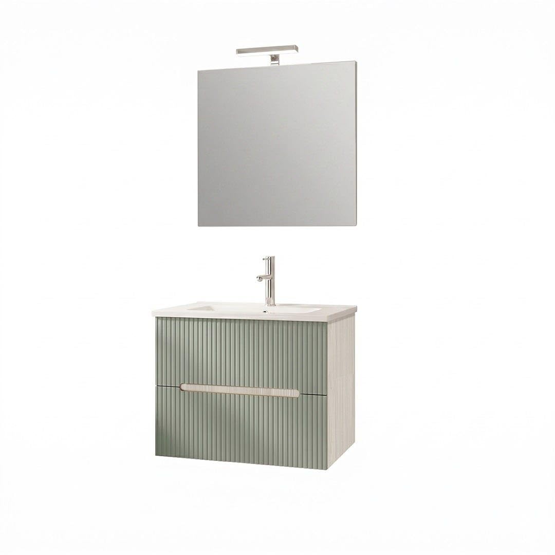 Kiamami Valentina Mobile Bagno Sospeso 60 Cm Rovere Ghiaccio Verde Salvia