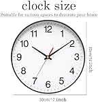 Wall Clock, Modern Wall Clocks Battery, Silent Non-Ticking Analog Classic for Office, Home, Bathroom, Kitchen, Bedroom, School (Black, 12 inch)