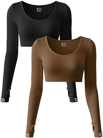 OQQ Women’s 2 Piece Crop Tops Workout Long Sleeve Yoga Exercise Crop Tops
