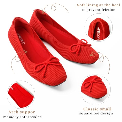 Image of AprCoco Flats for Women Bowknot Ballet Knit Foldable Flat Square Toe Comfort Light Shoes Office Low Top Flats