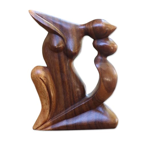 NOVICA Handmade Artisan Wood Statuette Elegant Kiss Romantic Sculpture