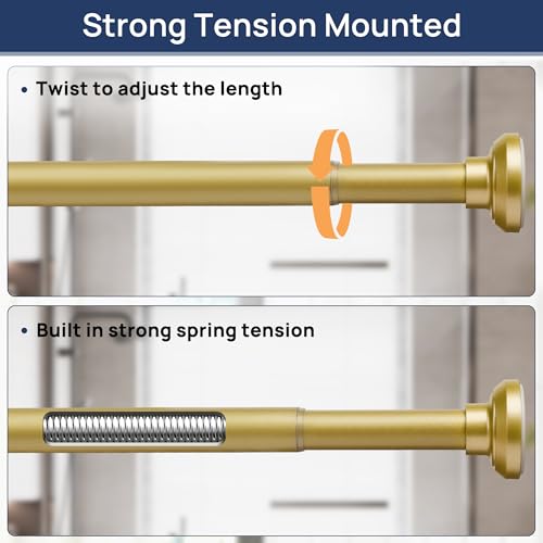 Image of ENJOYBASICS 1 inch Gold Shower Curtain Rod, 30-76 inch Adjustable, Secure Tension | Easy No-Drill Installation, No Tools, No Gaps, Sturdy Rust-Resistant Steel, Sag-Resistant Design, Tubs, RVs, Apartments