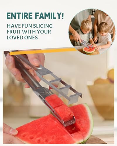 Watermelon Cutter Slicer, Stainless Steel Watermelon Cutter, Fast Cutting 304 Sharp Blades, Easy Watermelon Slicer for Uniform Cubes, Perfect for Parties Picnics Summer