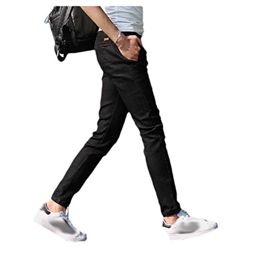 Calça jeans masculina Abetteric Slim-Fit com cintura média e ajuste folgado, Preto, XX-Large