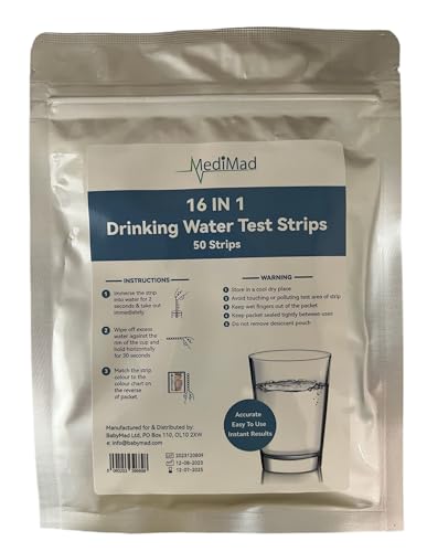 Drinking Water Test Kit, 50 Strip Pack 16 IN 1 Testing Strips for Drinking Water, Home Water Quality Test Lead Test Kit for Hardness PH Manganese Nitrate Iron Nitrite Copper Chlorine & More