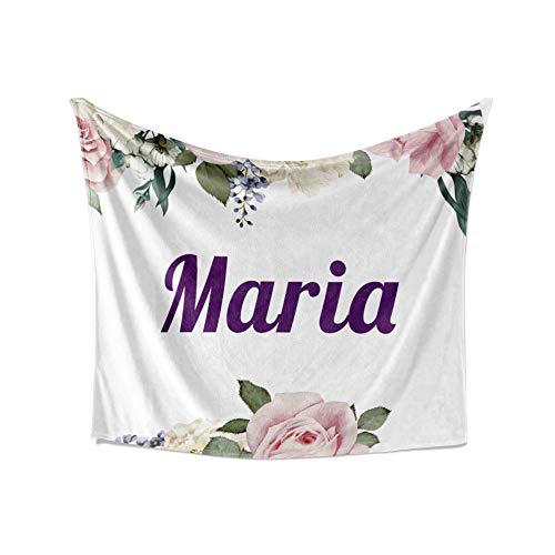 Maria Blanket - Personalized Plush Fleece Flower Throw with Name, Custom Soft Cozy Warm Blanket, Customized Birthday, Holiday Present Idea, 50x60 Inches