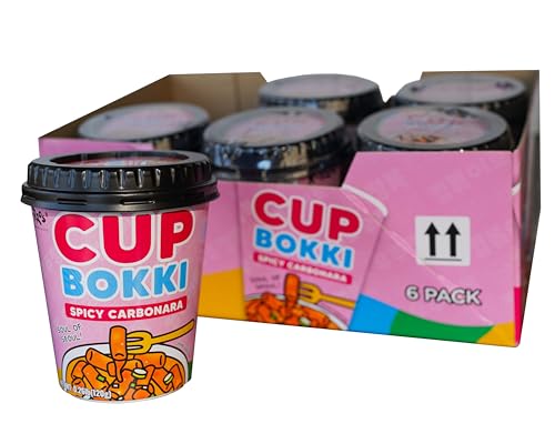 CupBokki Korean Tteokbokki Rice Cakes, Spicy Carbonara Flavor, 6 Pack - Authentic Korean Rice Cake Jjajang from the Korean Bros (떡볶이)