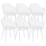 ReseeZac Outdoor 6-TLG. Esszimmerstuhl Loungesessel Gartenstuhl Balkonstuhl Strandkorb für Außengastronomie, Cafés, Terrassen, Balkone, Strände, Gärten, Metallbeine, 57 x 41 x 85 cm, weiß