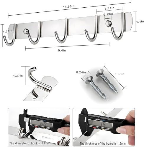 Image of Boniry 2 PCS Cloth Hanger for Wall, Steel Hanger for Clothes, Door Hooks for Clothes, Bathroom and Door Cloth Hanger, Mounted Hangers for Shirts, Dresses, and More 3 Hook Strip Silver