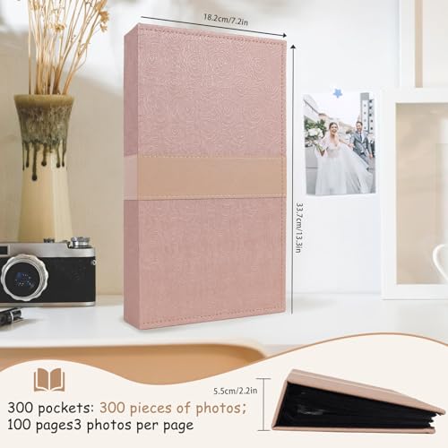 RECUTMS Photo Album 300 Pockets Leather Cover Pictures Book Hold 300 Photos for Wedding Family Memories Christmas (Light Brown) - Thumbnail 3