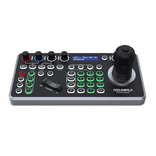 FEELWORLD KBC20 PTZ Camera Joystick Controller, LCD Screen 4D Joystick Control Keyboard Support PoE VISCA Pelco-D/P RS422 RS485 RS232 RJ45 For Church Live, Events, Live Streaming