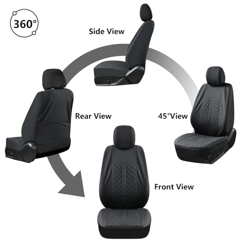 Image of Truckiipa Tacoma Truck Seat Covers Full Set Leather Waterproof Seat Covers Fit for 2005-2015 Toyota Tacoma Double Crew Cab, Full Set, Black