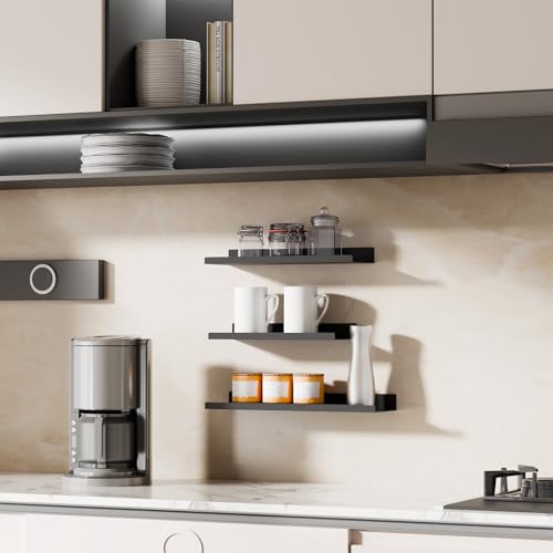 Qaxinmi Schwarze Schweberegale, 3er Set, Industrieller Stil Metall Wandregale, Verschiedene Größen Wandmontiertes Lagerregal für Schlafzimmer, Wohnzimmer, Badezimmer, Küche