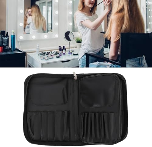 Image of Makeup Brush Holder Bag, Professional Makeup Brushes Organizer Bag Makeup Artist Cosmetic Case Leather Handbag Black Travel Portable
