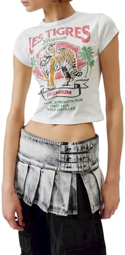 Graphic Baby Tees for Women Teenagers Y2k Flower Print Crop Tops Vintage 90s Aesthetic Grunge Tees Summer Shirts