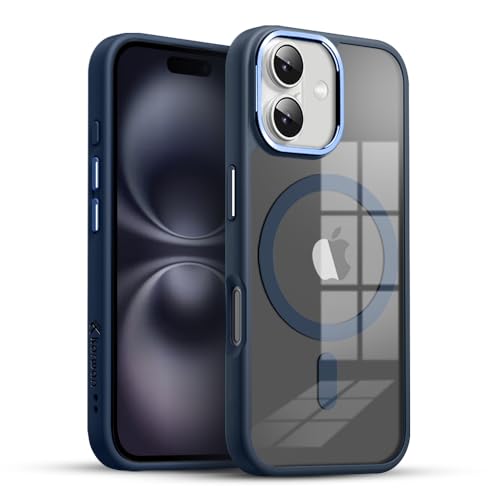 Image of KARWAN Translucent Hybrid Back Case Cover Compatible with iPhone 16 Shockproof Case with Camera Protection, N52 Magnet Cover Case with Magnetic MagEaze Wireless Charging Cover (Blue)