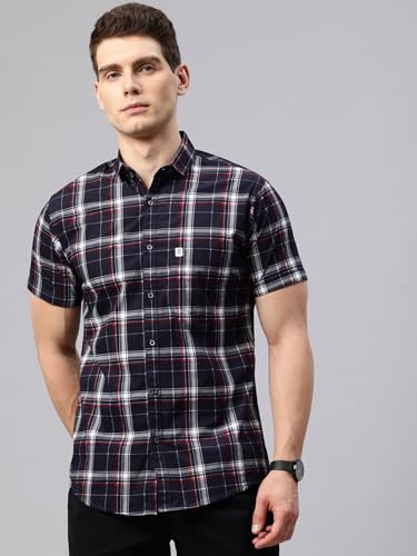 Image of Majestic Man Slim Fit Short Sleeve Checked Pure Cotton Casual Shirt