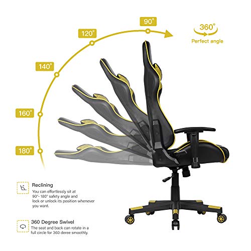 Ohaho Gaming Chair Racing Style Office Chair Adjustable Massage Lumbar Cushion Swivel Rocker Recliner Pu Leather High Back Ergonomic Computer Desk Chair With Retractable Armrest (Yellow) #TOP2
