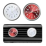 povtii 2 PCS Mini Car Clock, Round Shape Luminous Vehicle Dashboard Clock, Sturdy Clocks Watch with Self Adhesive Installation for Car Air Vent, Universal Interior Car Accessories (Red+White)