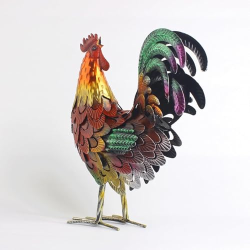 Metall Hahn Dekor, Metall Huhn Tier Yard Kunst Rasen Ornament Figuren Kunstwerk für Outdoor, Patio, Hinterhof und Home Kitchen Dekoration (rot)