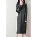 SAeWare Damen Strickkleid aus fester Wolle, verdicktes Kleid, Herbst, Winter, Midi, lockerer Boden, Rundhalsausschnitt, Dunkelgrau, Größe XL