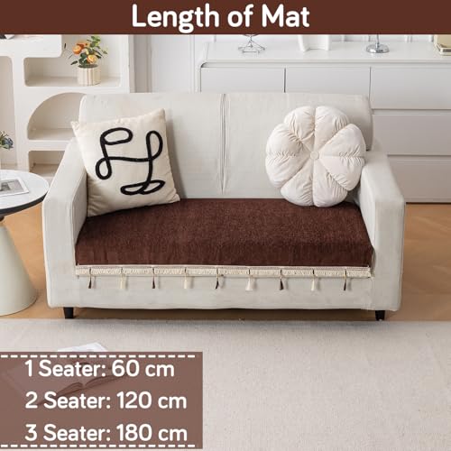 Image of HOKIPO 'Serenity Tassel' Chenille 2 Seater Sofa Cover with Tassel - Chestnut Luke (IN-891-BR)