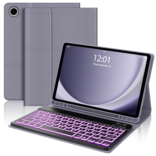 Image of Backlit Keyboard Case for Samsung Galaxy Tab A9 Plus 11 Inch 2023, Detachable Keyboard for Galaxy A9+ Plus with Pen Holder, Backlight Keypad Cover for Samsung Tab 11'' SM-X210 /X216 /X218, Lavender