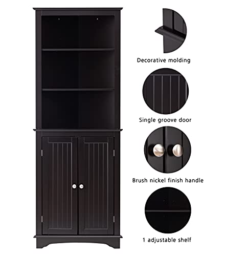 Spirich Home Tall Corner Cabinet With Two Doors And Three Tier Shelves, Free Standing Corner Storage Cabinet For Bathroom, Kitchen, Living Room Or Bedroom, Espresso #TOP1