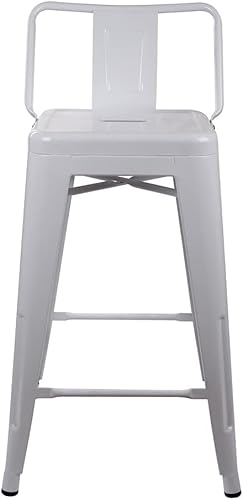 Vista 137 de GIA Taburete de metal con respaldo bajo de altura de mostrador de 24 pulgadas con asiento de cuero vegano, color plateado