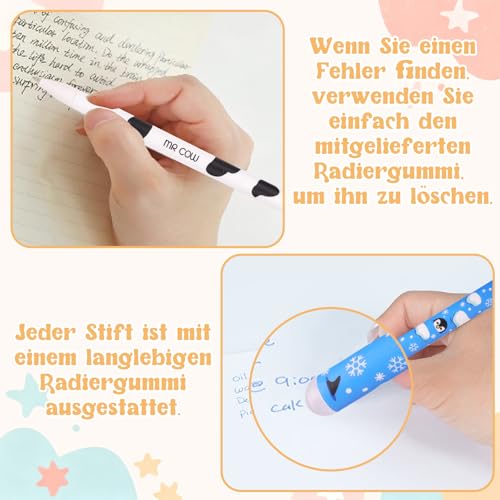 Kaempe Radierbarer Kugelschreiber, 8 Stück Gelstifte Radierba Mit 10 Stück Nachfüllungen, Karikatur Radierbare Stifte Tiere, Radierstifte Tiere Für Schulsachen, Bürobedarf, Geschenk Weihnachten