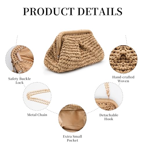 Image of Straw Clutch Purses - Straw Crossbody Bags for Women Woven Purse Beach Handbags Cloud Dumpling Pouch