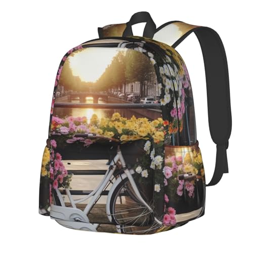 Travel Backpack for Women Men Flowers and Bicycles Casual Daypack Large Capacity Nurse Bag
