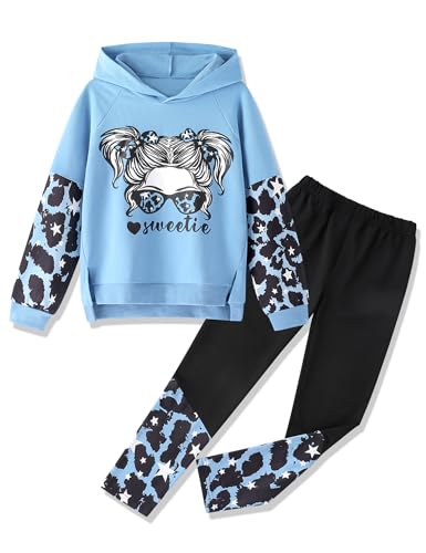 Image of Gaupafmb Girls Clothes Cool Girl Print Tie Dye Hoodie Pullover Sweatshirt Leggings 2PC Outfits