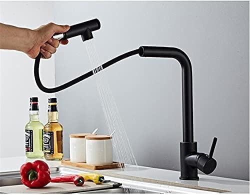 Robinet mitigeur de cuisine extractible noir mitigeur d'eau rotatif en laiton pour évier de ferme