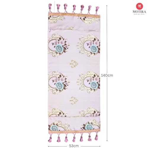 Image of Fridge Top Cover by Motira - Floral Embroidered Protector with 6 Utility Pockets and Tassels, Washable Fabric 54 x 120 CM (Pink).