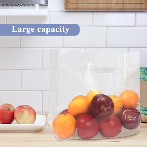 LazyMe Clear Merchandise Bags, Shopping Bags with Gusset Plastic Bags with Die Cut Handles Bulk Retail Bags for Small Business, Gift, Boutique, Trade Show, Goodie Bags, 11x15 Inches, 2 Mil (100pcs)