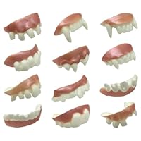 DOKRIN Trucchi giocattolo per travestimenti,12 pezzi di denti da vampiro, denti sporgenti e protesi dentarie per costumi di Halloween