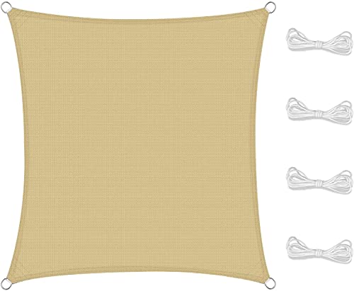 Sunnest Life Sonnensegel, 2 x 2 m, für Garten, Balkon, mit Befestigungsseilen, Wetterschutz, wasserabweisend, Schattenspender, 420D Polyester, UV-Schutz für Außenbereich, Garten, Beige Cover