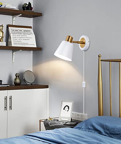 Oylyw Wall Lights Wall Lamp Fixture White Sconce Wall Lighting Plug In Cord Wall Sconces Set Of Two For Bedroom Bedside Bathroom Aisle E26 Angle Adjustable Metal Wall Mount Light Fixture Indoor #TOP6