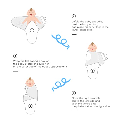 Image of DRESHOW BQUBO 3 Pack Newborn Baby Swaddle Blanket with Hats Infant Adjustable Velcro Swaddling Wraps with Bear Ears Cap for 6-12 Lbs Newborns & 0-3 Months Girls Boys