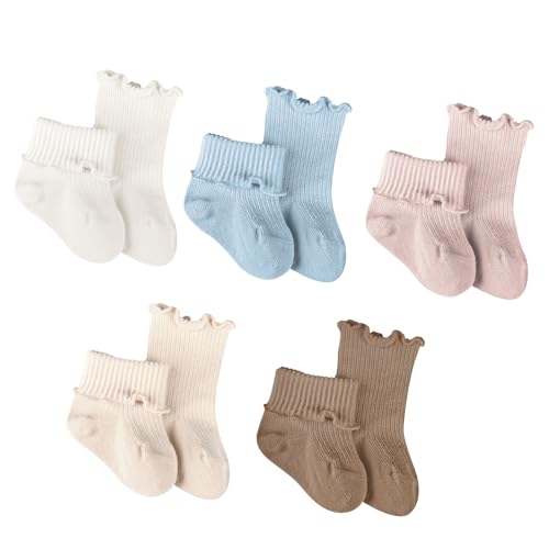 Image of VIAOKUTH Baby Girls Socks Newborn Frilly Ruffle Cotton Infant Cute Princess Socks for Toddler Dress 5 Pairs