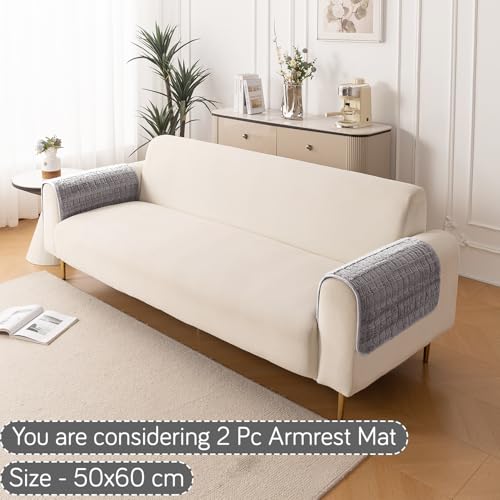 Image of HOKIPO 'Plush Haven' Premium Anti Slip Sofa Armrest Cover Set (2pcs), Light Grey (AR-5151-L-LGRY*2)