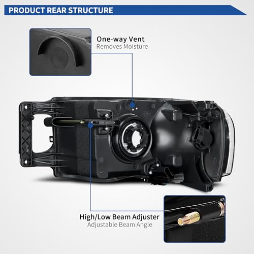 Image of OEDRO Headlights Assembly Replacement Compatible with 2002 2003 2004 2005 Dodge Ram 1500 Pickup 03 04 05 Dodge Ram 2500 3500 Pickup Smoke Lens