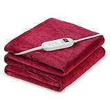Heated Blanket Electric Throw, 10 Levels & 4H Timer Auto-Off, Machine Washable, Soft Flannel Sherpa Full Body Warming, Sofa Bed Office Use, Heating Blanket 50" x 60", Red