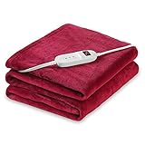 Heated Blanket Electric Throw, 10 Levels & 4H Timer Auto-Off, Machine Washable, Soft Flannel Sherpa Full Body Warming, Sofa Bed Office Use, Heating Blanket 50' x 60', Red