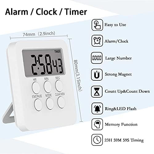Magnetic Kitchen Digital Timer Clock Alarm with Mute/Loud Alarm Switch,3 in 1 Multifunctional 24H Count UP/Down Timer,Large LCD Display Memory Function Digital Timer for Cooking Learning(White)